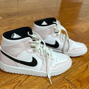 Nike Jordan 1 Mid Barely Rose Pink Black White Shoe 🎀